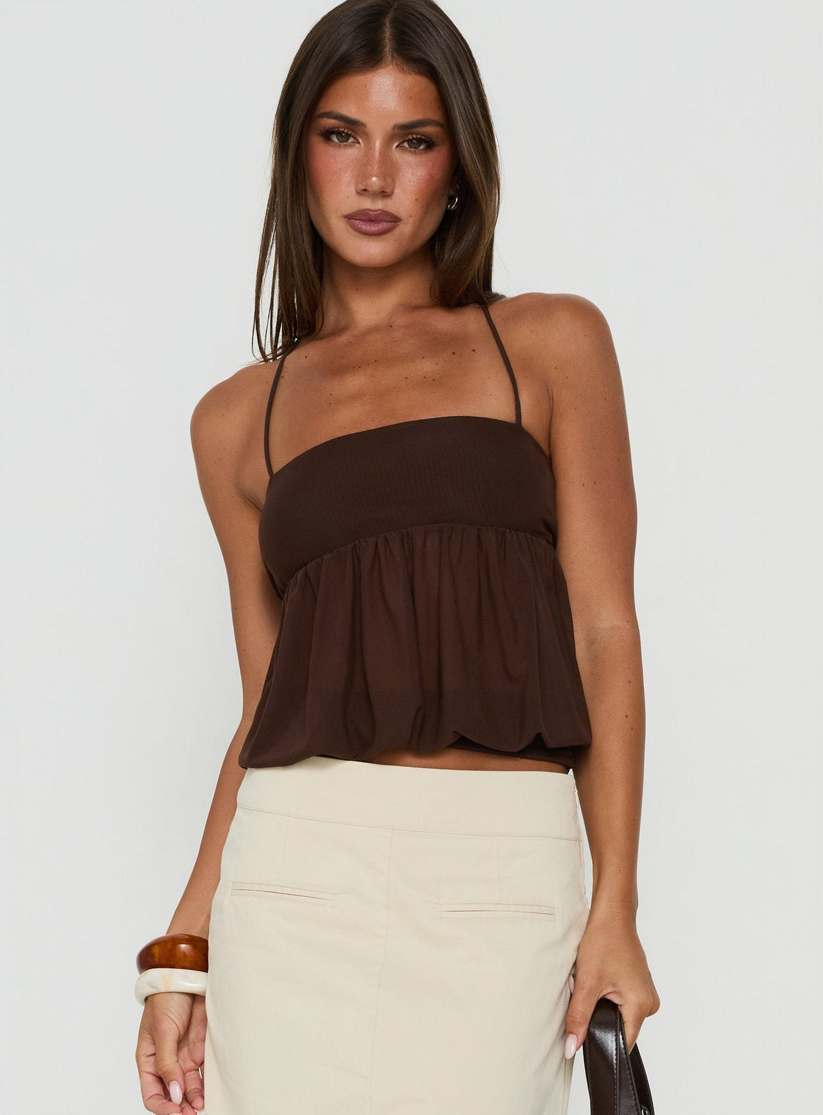 Jesemia Halter Blouson Top Brown
