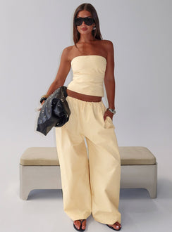 front view of model wearing Princess Polly Tidekiss Pants Lemontini Mid Rise Pants 
