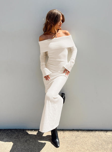 Louden Off The Shoulder Maxi Dress Cream | Princess Polly