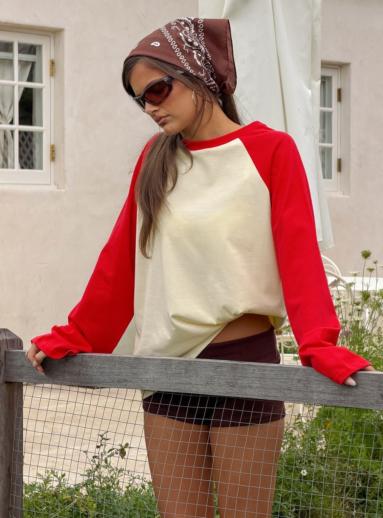Settle Down Long Sleeve Raglan Top Lemon / Red