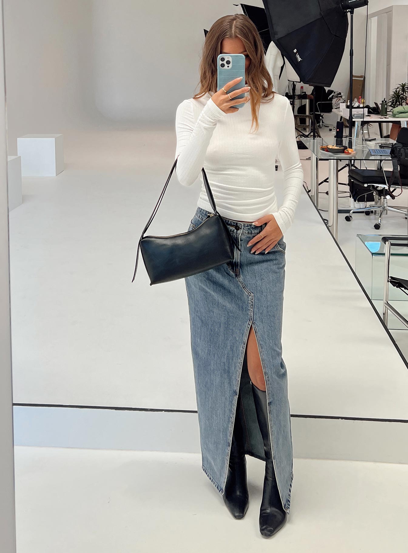 product Barbara Split Midi Skirt Faded Denim Princess Polly  Maxi 