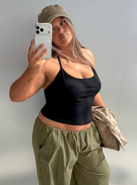 Daily Define Thin Strap Halter Tank Top Black Curve