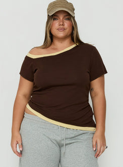 Eustace Off Shoulder Asymmetrical Top Brown / Yellow Curve