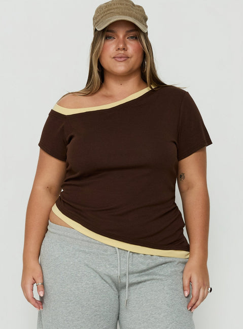 Eustace Off Shoulder Asymmetrical Top Brown / Yellow Curve