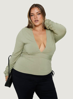 Madelon Long Sleeve Wrap Top Sage Curve