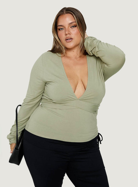 Madelon Long Sleeve Wrap Top Sage Curve