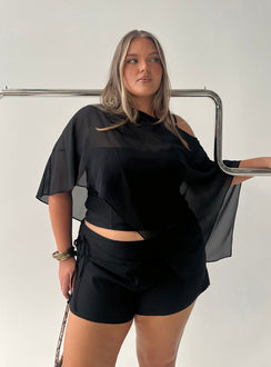 Senzo Chiffon Poncho Top Black Curve