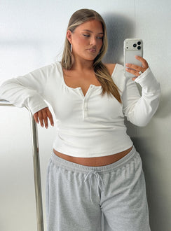 Keslie Long Sleeve Henley Top White Curve