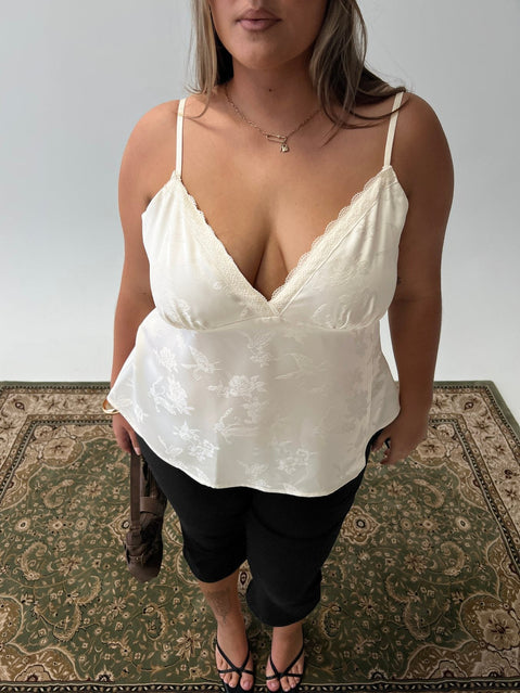 Had Me At Hello Lace Trim Floral Detail Top Cream Curve