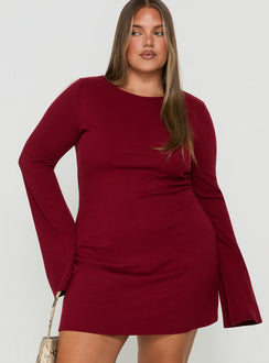 Bryanna Long Sleeve Mini Dress Deep Merlot Curve