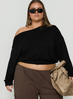 Ashlinn Off Shoulder Long Sleeve Drapey Top Black Curve