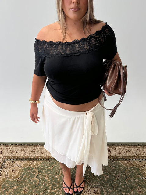 Breiann Lace Off Shoulder Short Sleeve Top Black Curve