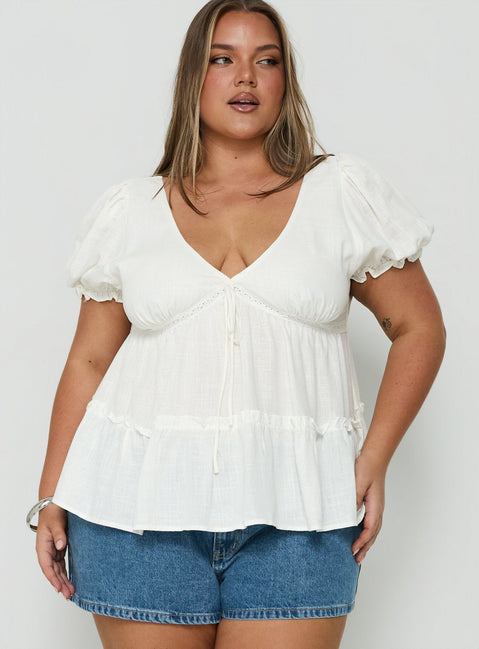 Kimberleigh Floaty Babydoll Top White Curve