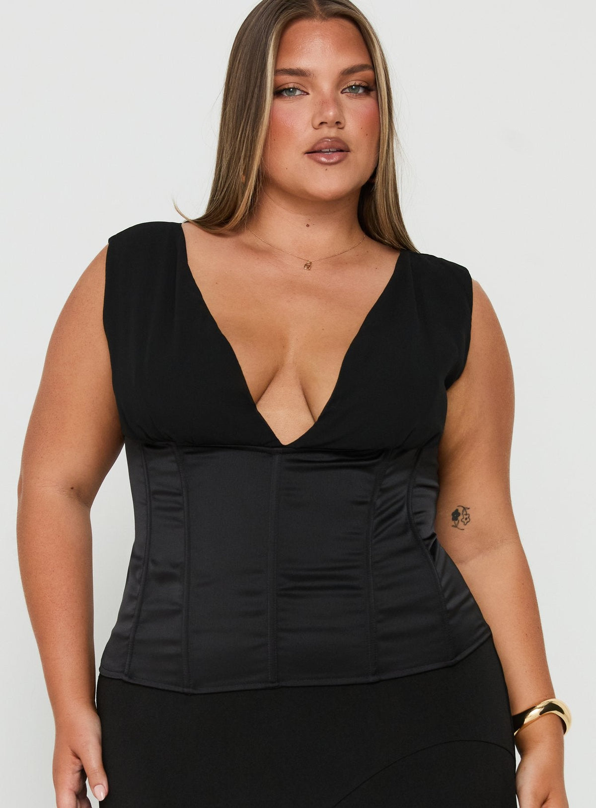 Briannah Contrast Corset Top Black Curve