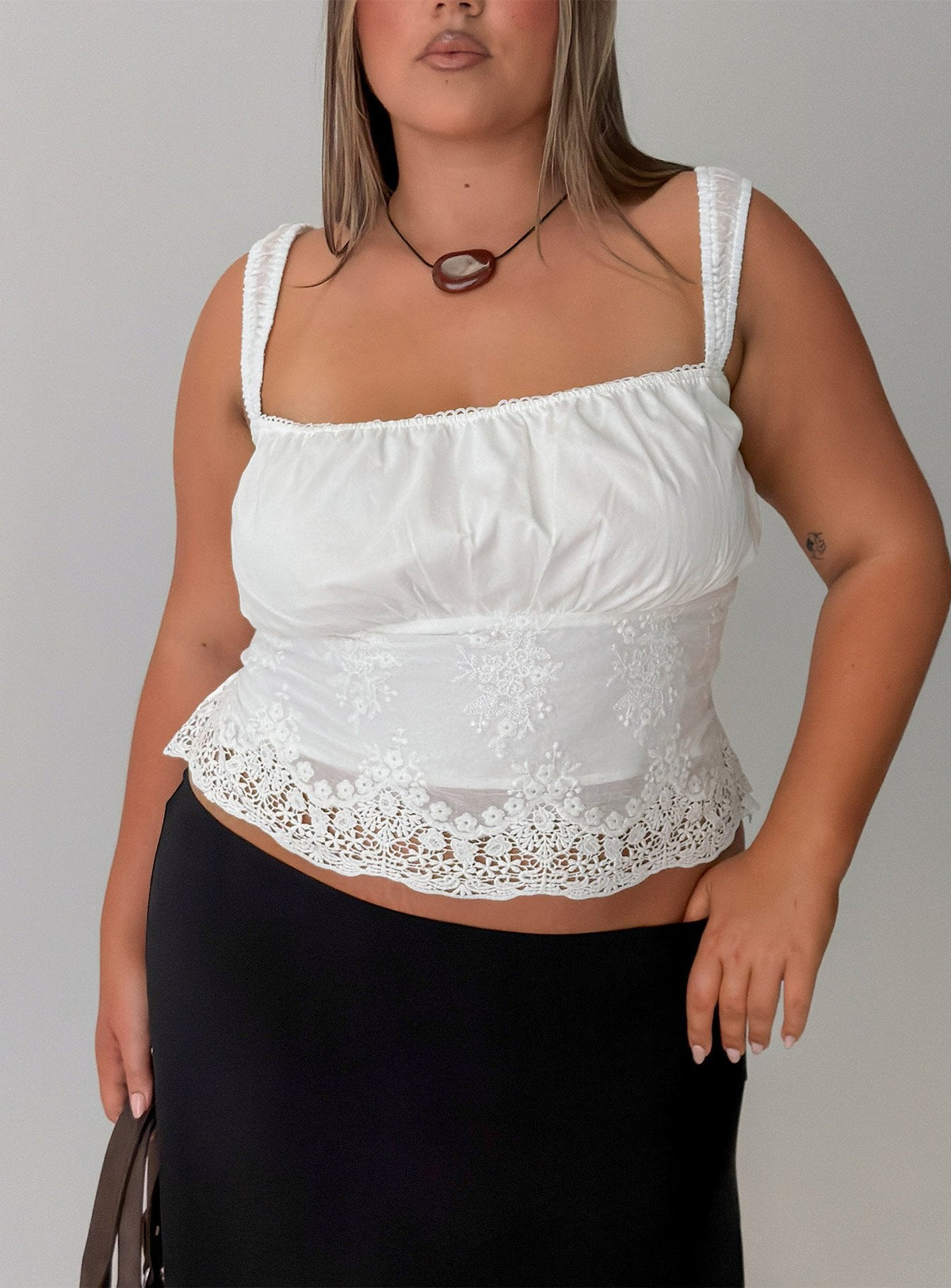 Starlina Lace Trim Cami Top White Curve