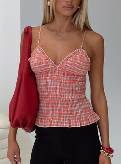 A Girl So Pretty Ruched Top Red Gingham