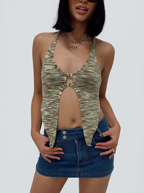 Front view of model wearing  front Princess Polly Sleeveless Scoop Neck  Motel Arumi Top Mix Space Dye Multi