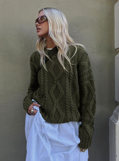 back view of model wearing Princess Polly Anaya Oversized Sweater Olive 