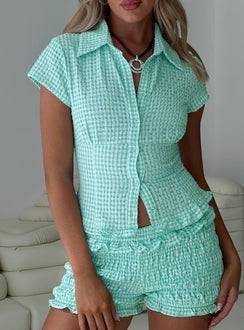 Covey Shirred Top Aqua Check