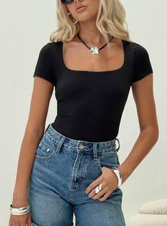 Bodysuit Cap sleeves, square neckline, high cut leg, cheeky style bottom, press clip fastening at base Good stretch, fully lined  Princess Polly Lower Impact 