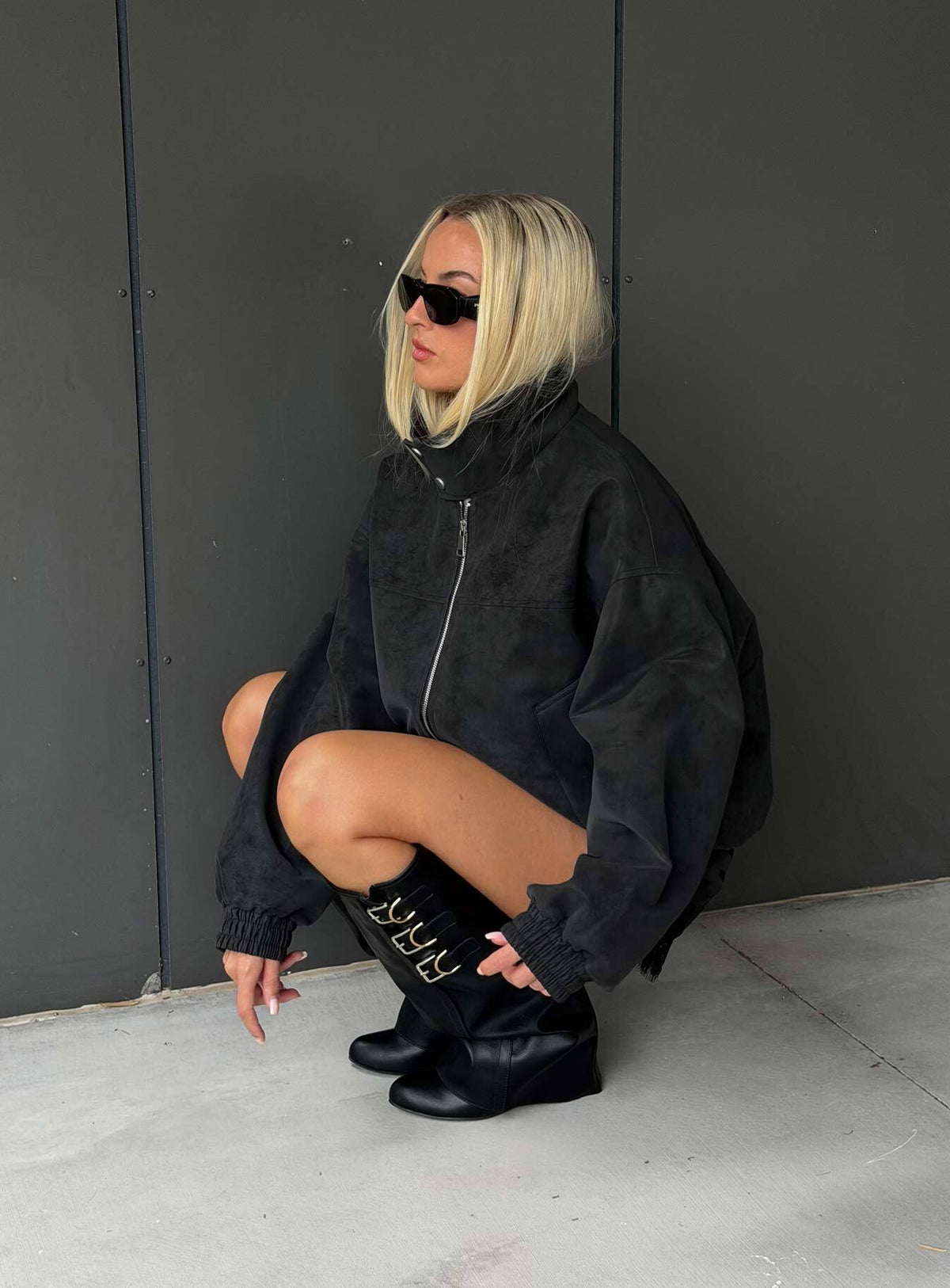 Ellissa Faux Suede Bomber Jacket Black