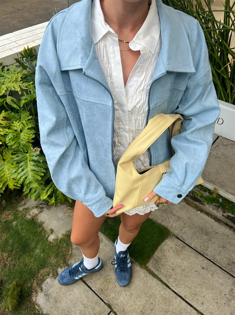 Goldsmith Faux Suede Bomber Jacket Blue