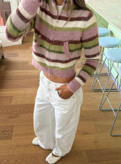 Keeva Zip Through Knit Jumper Pink / Green Stripe Jumpers 