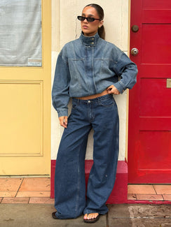Ramos Low Rise Wide Leg Jeans Mid Blue Wash