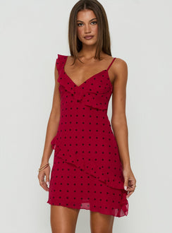 Our Love Frill Detail Mini Dress Red Polka Dot