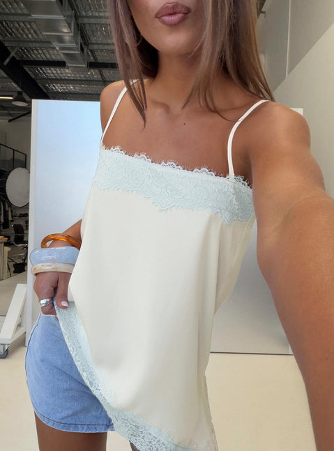 Daesa Longline Lace Top Cream / Blue
