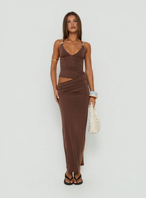 Imeraldia Hardware Halter Maxi Dress Chocolate