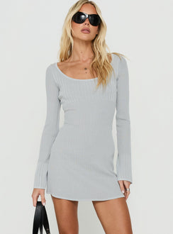 Aviya Scoop Knit Long Sleeve Mini Dress Blue