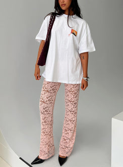 front view of model wearing Princess Polly Peru Lace Pants Pink 