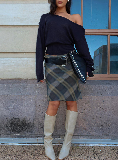   front view of model wearing Princess Polly Shoreline Midi Skirt Blue Check 