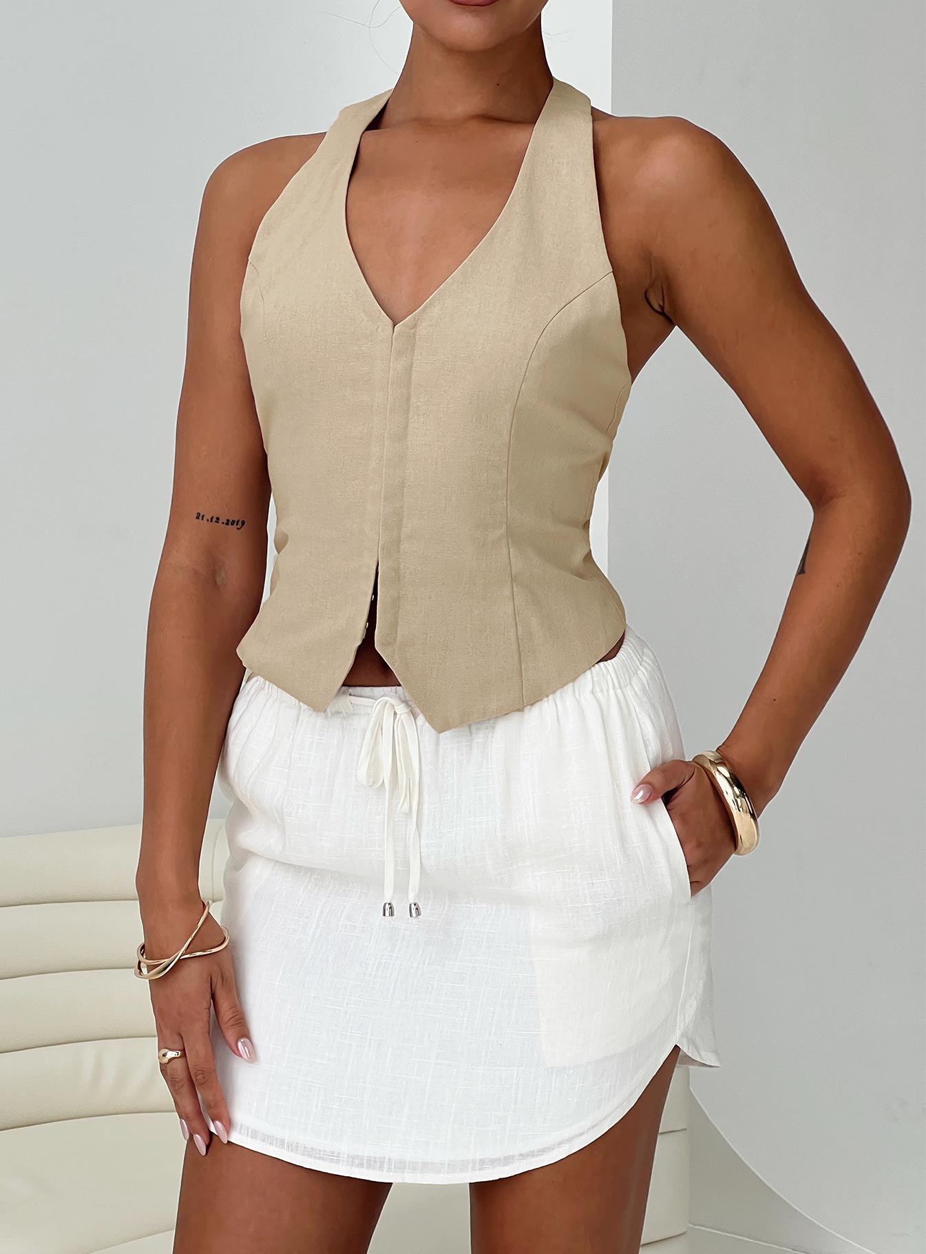   front view of model wearing Princess Polly Ogilvie Mini Skirt White Mini Skirts 