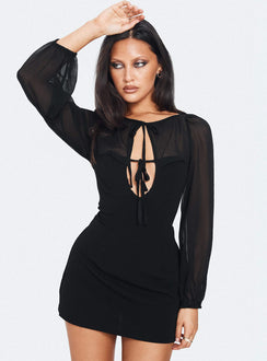 Tribute Long Sleeve Cut Out Mini Dress Black