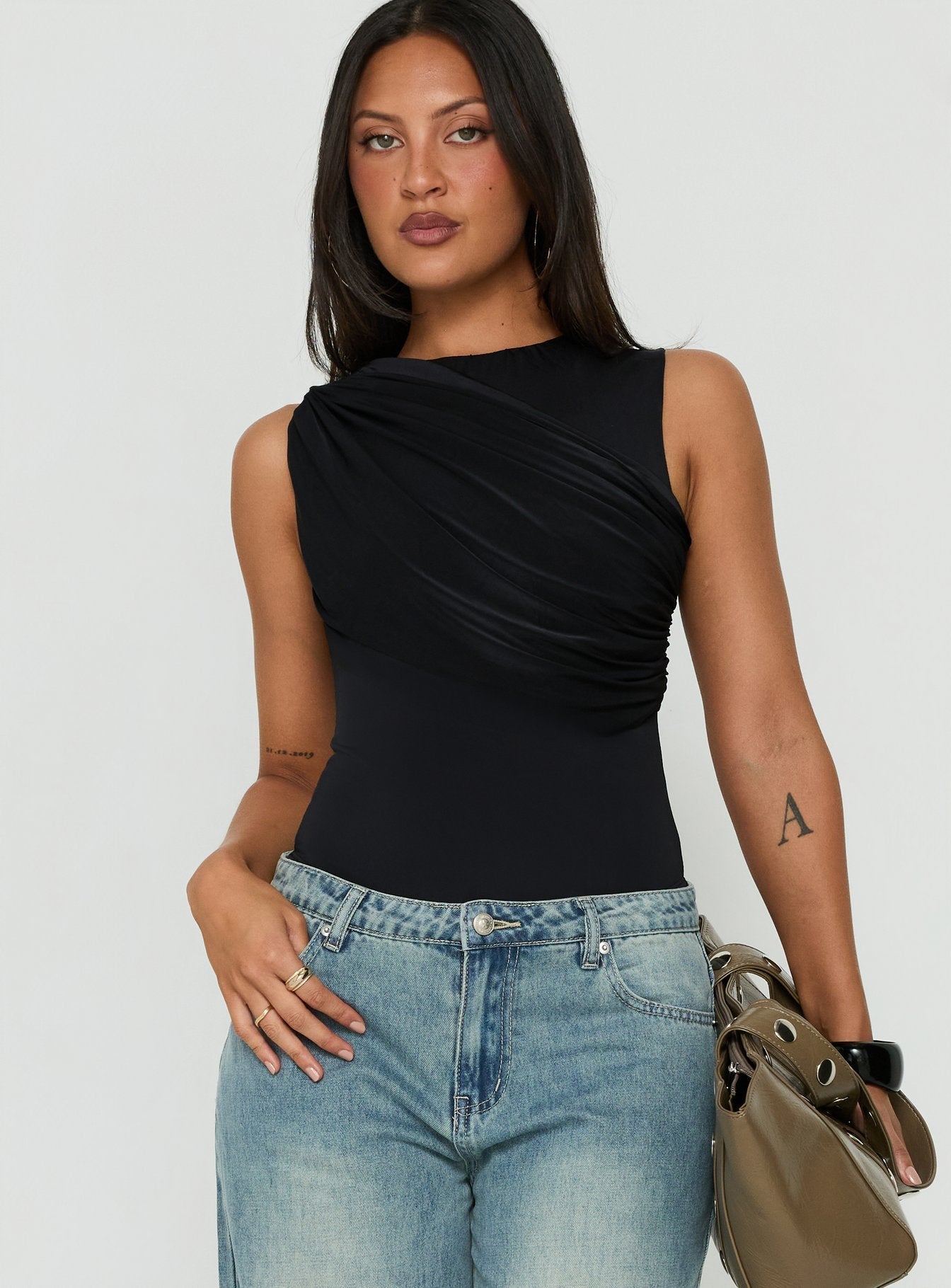 Ravennah Draped Bodysuit Black