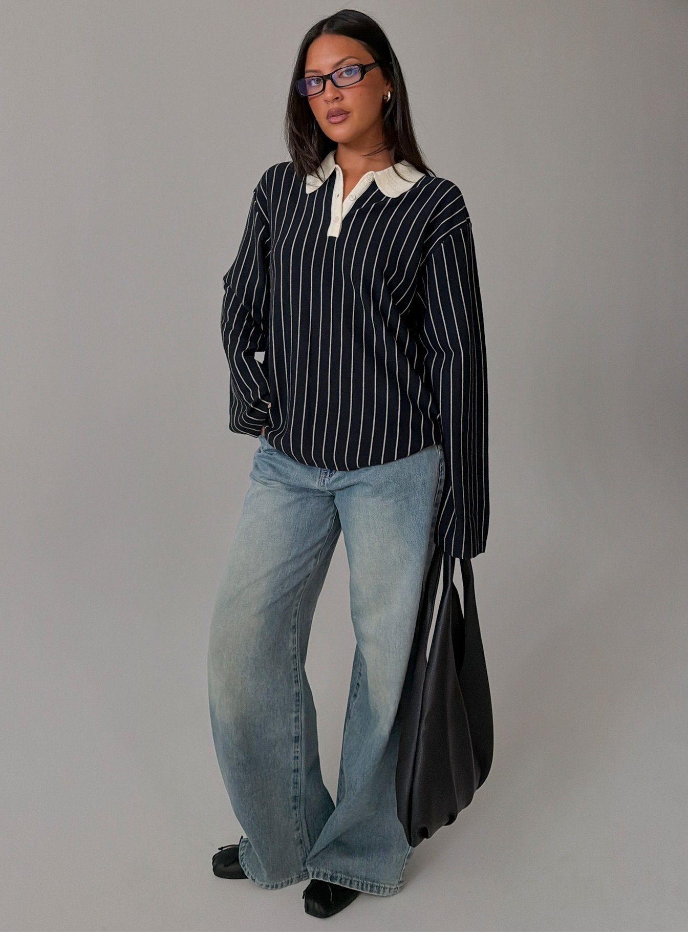 Boarders V Neck Polo Jumper Navy Stripe