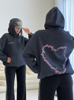 back view of model wearing Princess Polly Princess Polly Love Letter Graphic Hoodie Slate Grey 