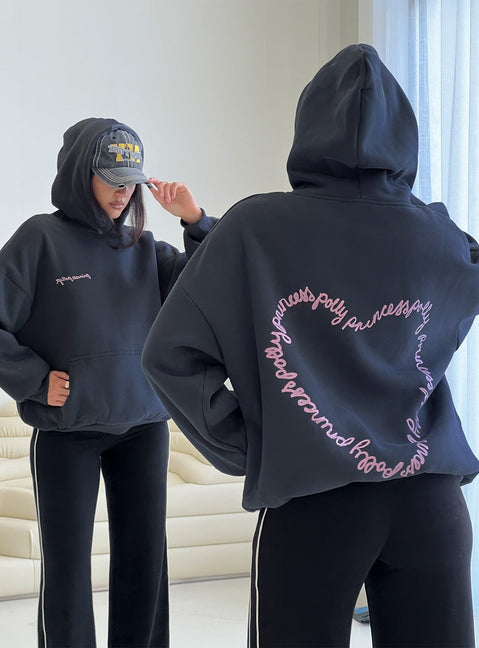 back view of model wearing Princess Polly Princess Polly Love Letter Graphic Hoodie Slate Grey 