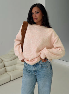 front view of model wearing Princess Polly Ryanna Sweater Pink 