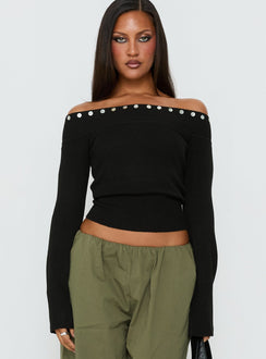 Miralys Off Shoulder Long Sleeve Knit Top Black