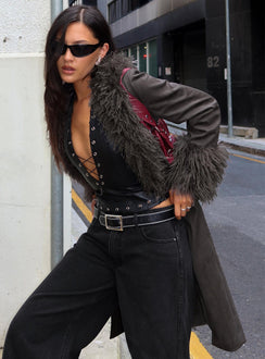 Carry The Feeling Faux Fur Trim Jacket Brown