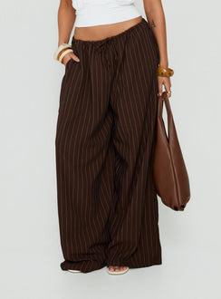 Bungala Oversized Relaxed Pants Brown Pinstripe