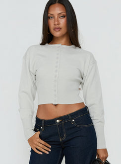 Showcasing the Emerina Cinched Button Down Cardigan Grey womens jumpers in short length front view of model wearing Princess Polly
