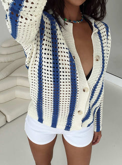 Magnus Collared Knit Sweater Blue Stripe
