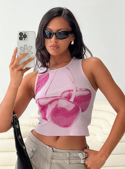 Halftone Cherry Graphic Top Pink