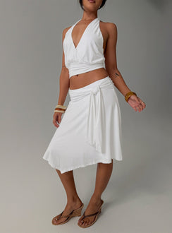 Soft Focus Tie Waist Midi Skirt White