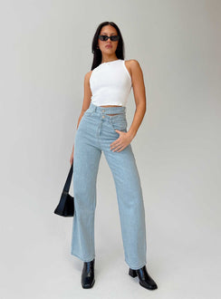 product Princess Polly High Waisted  Bansley Double Waistband Jeans Light Denim