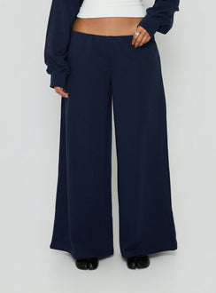 Kaeya Fleece Wide Leg Low Rise Pants Navy